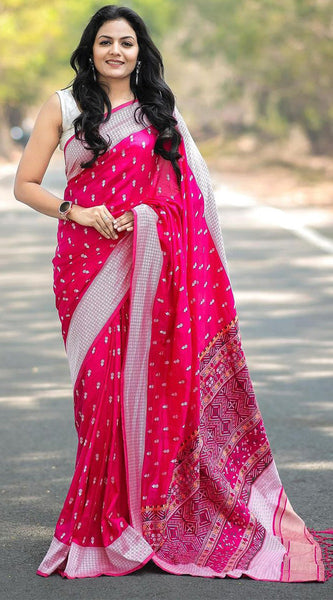 Cynosure Dark Pink Cotton Silk Saree With Dissemble Blouse Piece