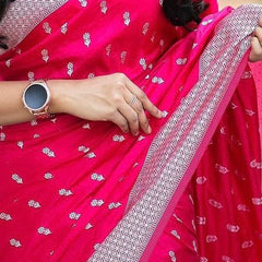 Cynosure Dark Pink Cotton Silk Saree With Dissemble Blouse Piece