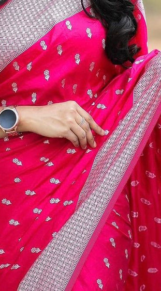 Cynosure Dark Pink Cotton Silk Saree With Dissemble Blouse Piece