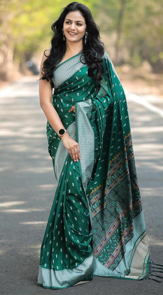 Petrichor Green Cotton Silk Saree With Woebegone Blouse Piece