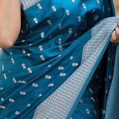Adoring Teal Blue Cotton Silk Saree With Divine Blouse Piece