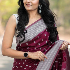 Lagniappe Wine Cotton Silk Saree With Desuetude Blouse Piece