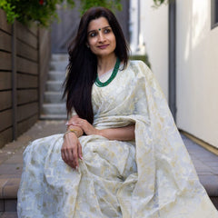 Designer Beige Cotton Silk Saree With Entrancing Blouse Piece