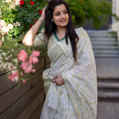 Designer Beige Cotton Silk Saree With Entrancing Blouse Piece