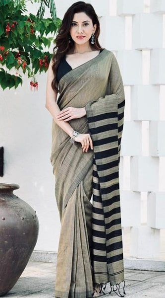 Ravishing Grey Cotton Silk Saree With Demanding Blouse Piece