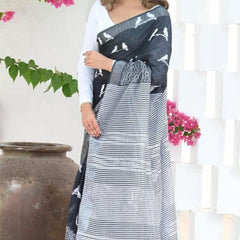 Alluring Black Cotton Silk Saree With Deserving Blouse Piece