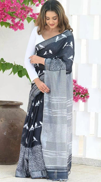 Alluring Black Cotton Silk Saree With Deserving Blouse Piece