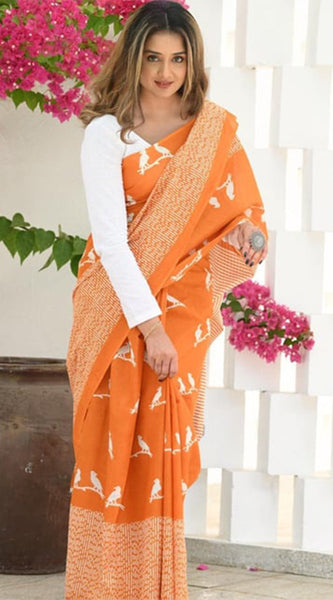 Adorning Orange Cotton Silk Saree With Jazzy Blouse Piece