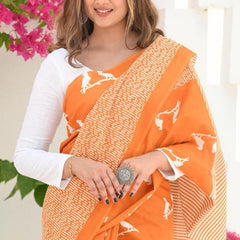 Adorning Orange Cotton Silk Saree With Jazzy Blouse Piece