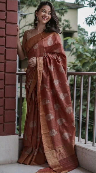 Allure Brown Linen Silk Saree With Ravishing Blouse Piece