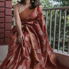 Allure Brown Linen Silk Saree With Ravishing Blouse Piece
