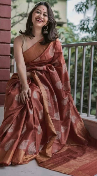 Allure Brown Linen Silk Saree With Ravishing Blouse Piece