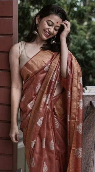 Allure Brown Linen Silk Saree With Ravishing Blouse Piece