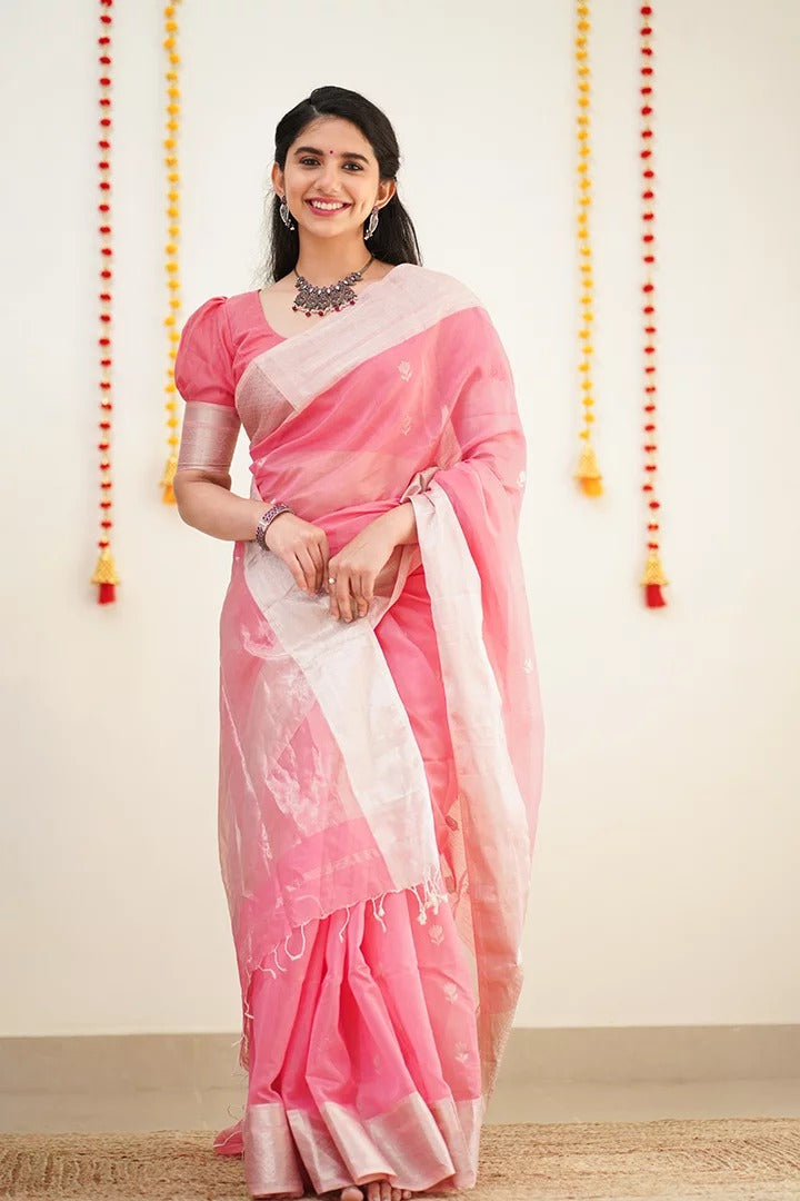 Confounding Pink Cotton Silk Saree With Splendorous Blouse Piece