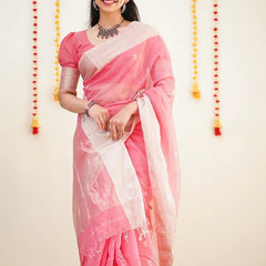 Confounding Pink Cotton Silk Saree With Splendorous Blouse Piece