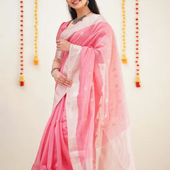 Confounding Pink Cotton Silk Saree With Splendorous Blouse Piece