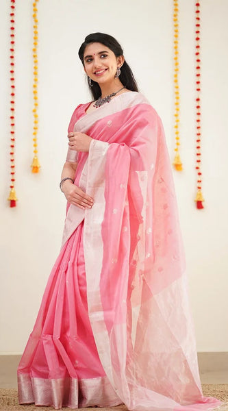 Confounding Pink Cotton Silk Saree With Splendorous Blouse Piece