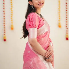 Confounding Pink Cotton Silk Saree With Splendorous Blouse Piece