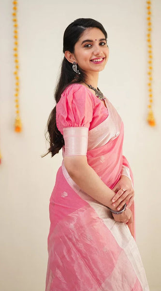 Confounding Pink Cotton Silk Saree With Splendorous Blouse Piece