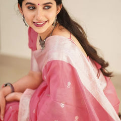Confounding Pink Cotton Silk Saree With Splendorous Blouse Piece