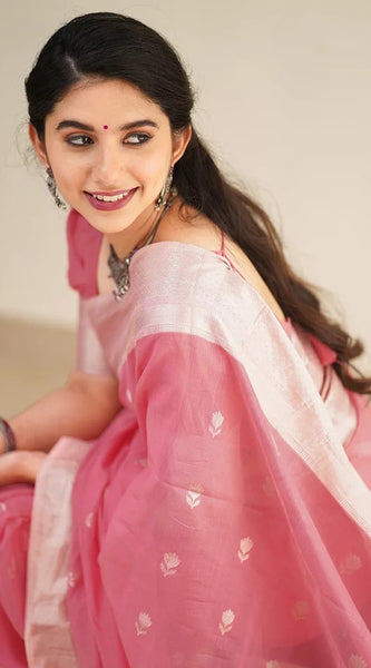 Confounding Pink Cotton Silk Saree With Splendorous Blouse Piece