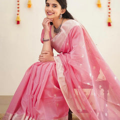 Confounding Pink Cotton Silk Saree With Splendorous Blouse Piece
