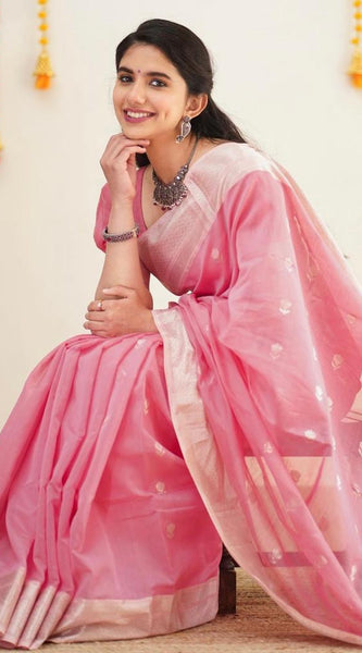 Confounding Pink Cotton Silk Saree With Splendorous Blouse Piece