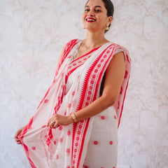 Lissome White Cotton Silk Saree With Smashing Blouse Piece
