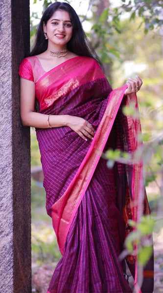 Sensational Purple Cotton Silk Saree With Innovative Blouse Piece