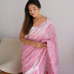 Symmetrical Baby Pink Cotton Silk Saree With Transcendent Blouse Piece