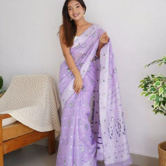 Bucolic Lavender Cotton Silk Saree With Effervescent Blouse Piece