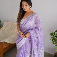 Bucolic Lavender Cotton Silk Saree With Effervescent Blouse Piece