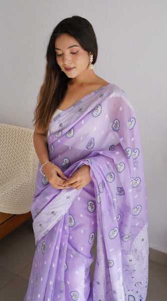 Bucolic Lavender Cotton Silk Saree With Effervescent Blouse Piece