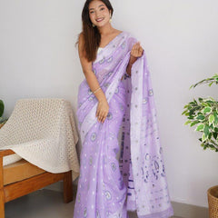Bucolic Lavender Cotton Silk Saree With Effervescent Blouse Piece