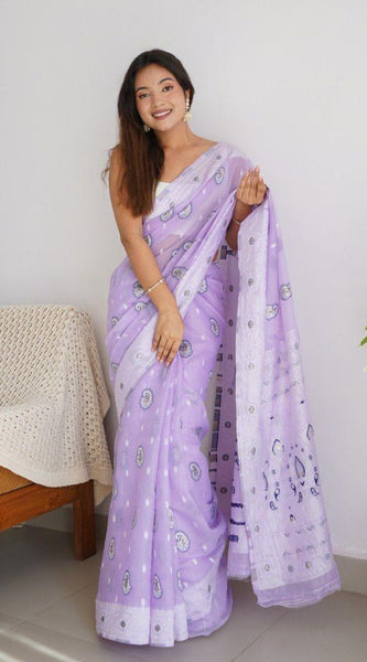 Bucolic Lavender Cotton Silk Saree With Effervescent Blouse Piece