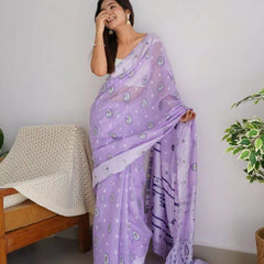 Bucolic Lavender Cotton Silk Saree With Effervescent Blouse Piece