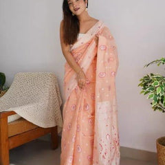 Gossamer Peach Cotton Silk Saree With Palimpsest Blouse Piece