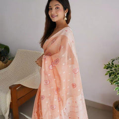 Gossamer Peach Cotton Silk Saree With Palimpsest Blouse Piece