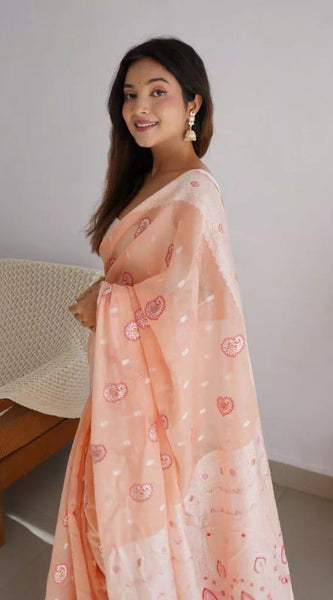 Gossamer Peach Cotton Silk Saree With Palimpsest Blouse Piece