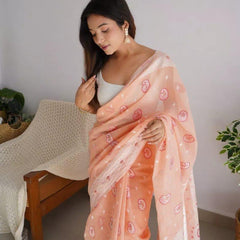 Gossamer Peach Cotton Silk Saree With Palimpsest Blouse Piece