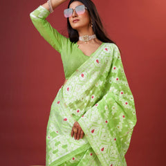 Aplomb Parrot Cotton Silk Saree With Lustrous Blouse Piece