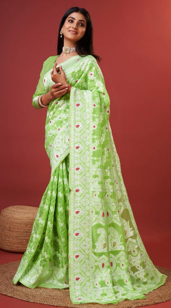 Aplomb Parrot Cotton Silk Saree With Lustrous Blouse Piece