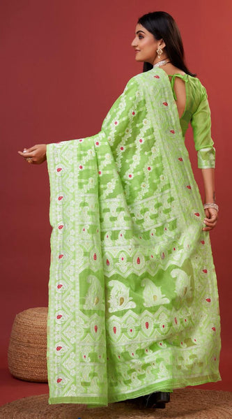 Aplomb Parrot Cotton Silk Saree With Lustrous Blouse Piece