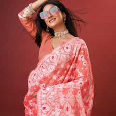 Vibrant Peach Cotton Silk Saree With Allure Blouse Piece