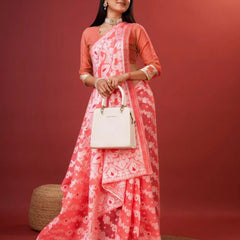 Vibrant Peach Cotton Silk Saree With Allure Blouse Piece