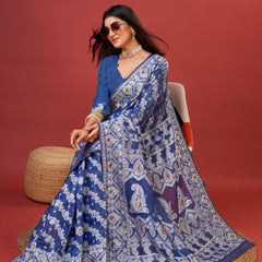Radiant Royal Blue Cotton Silk Saree With Whimsical Blouse Piece