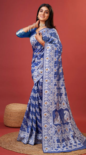 Radiant Royal Blue Cotton Silk Saree With Whimsical Blouse Piece