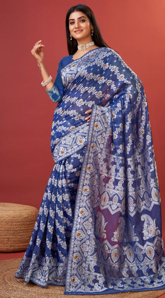 Radiant Royal Blue Cotton Silk Saree With Whimsical Blouse Piece