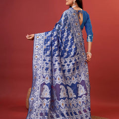 Radiant Royal Blue Cotton Silk Saree With Whimsical Blouse Piece