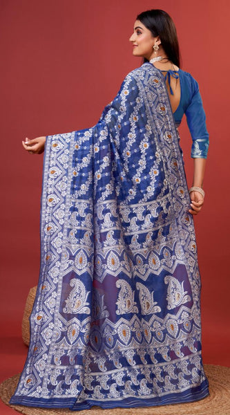 Radiant Royal Blue Cotton Silk Saree With Whimsical Blouse Piece